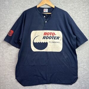 Vintage Single Stitch Shirt XL Roto-Rooter‎ Plumbers Henley Eagle USA Blue